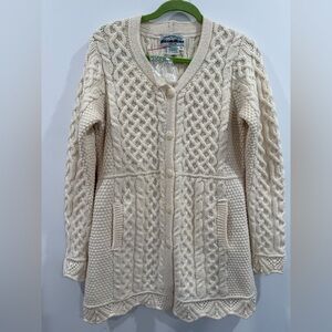 Aran Craft Merino Wool Cream Irish Sweater Cardigan with Pockets Size Med NWT